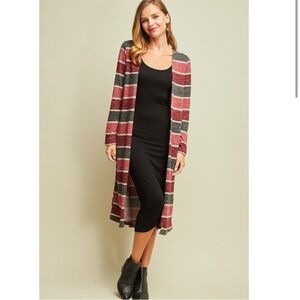 Like new Burgundy, Pink, Gray Striped Maxi Open Cardigan - Size: Medium